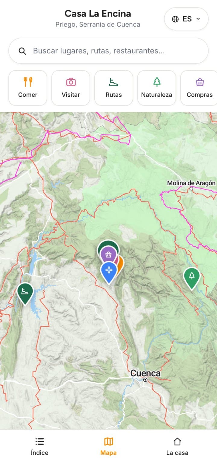 Mapa de la zona con los sitios recomendados